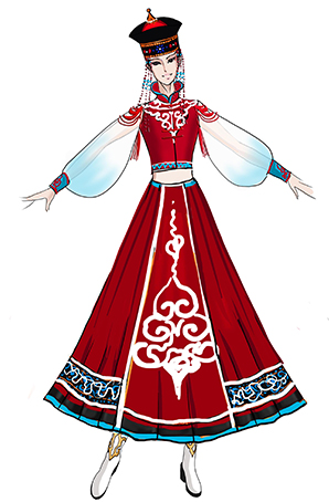 蒙古族舞台演出服装红色大摆裙舞蹈服装定制！