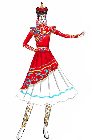 经典红色蒙古女舞台演出服装设计与定制！