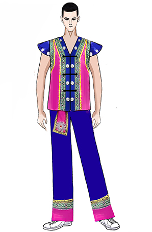 校园健美操民族表演服装男子氨纶健美操表演服装定制设计图！