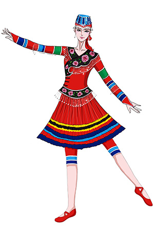 彝族舞蹈演出服装设计彝族舞蹈服装定制女装