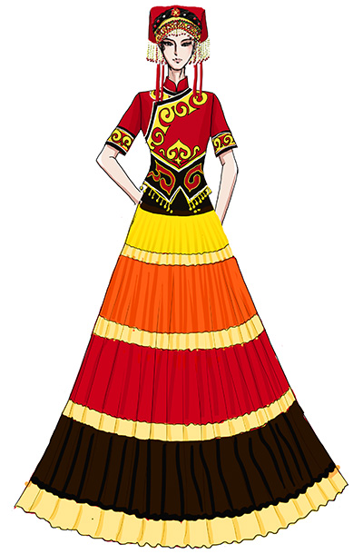 女士彝族服装民族舞台演出服装彝族长裙表演服定做