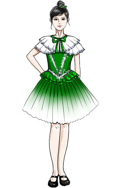 女童合唱演出服装绿色演出服装设计！
