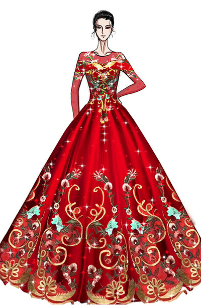 中式刺绣女高音舞台演出服装设计与定制款式！